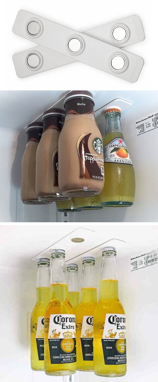 #12. Use magnetic bottle holders to utilize empty air space in your fridge. | 11 Brilliant Fridge Organization Ideas