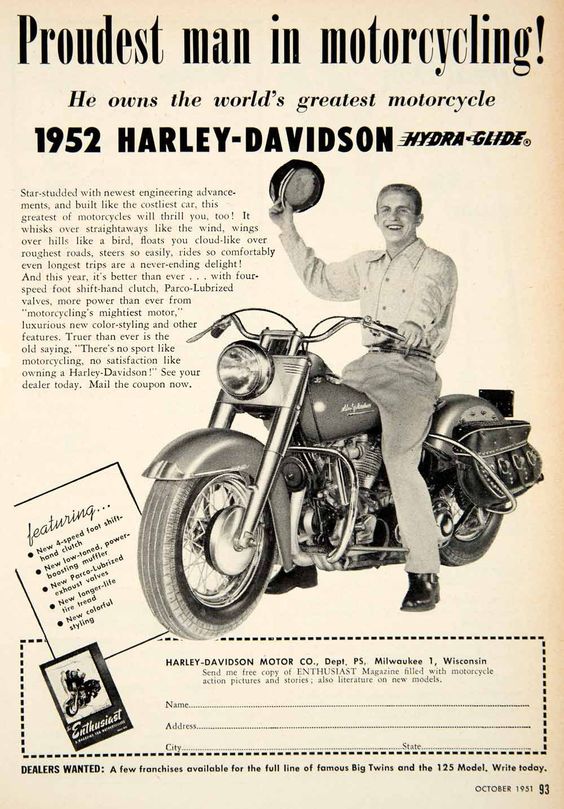 1951 Advert Harley Davidson Motorcycle Bike Milwaukee Wisconsin PSC1