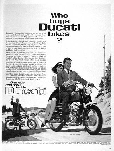 1965 Ducati Motorcycle original vintage ad. One ride and you'll decide - Ducati. Features the 50cc Falcon and 160cc OHC Monza Jr. models. Prices starting at $215.