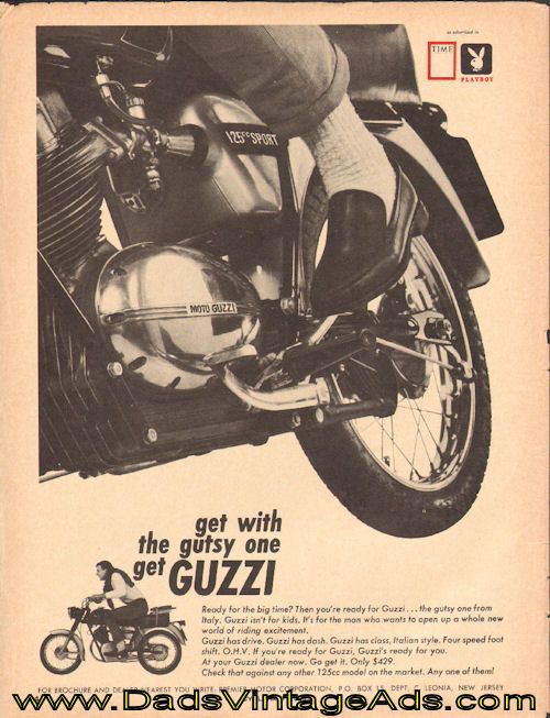 1966 vintage motorcycle ad - Moto Guzzi 125 Sport ''Get with the Gutsy One'' $