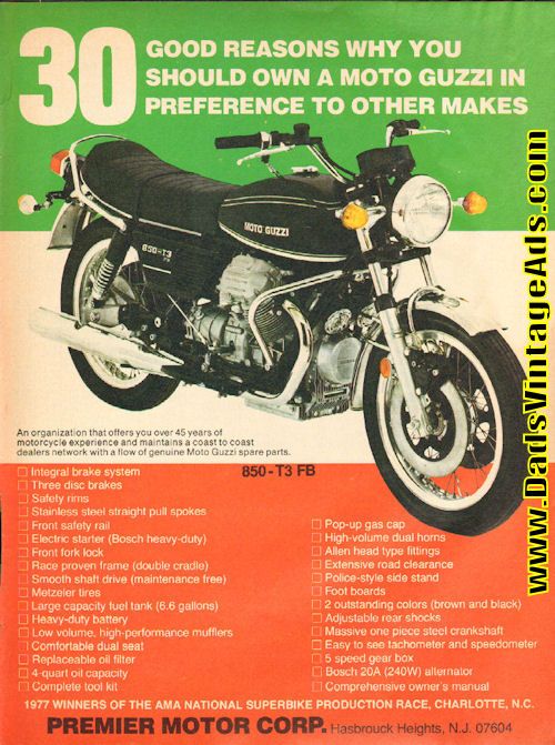 1977 Moto Guzzi 850-T3 FB ''30 Reasons'' Ad