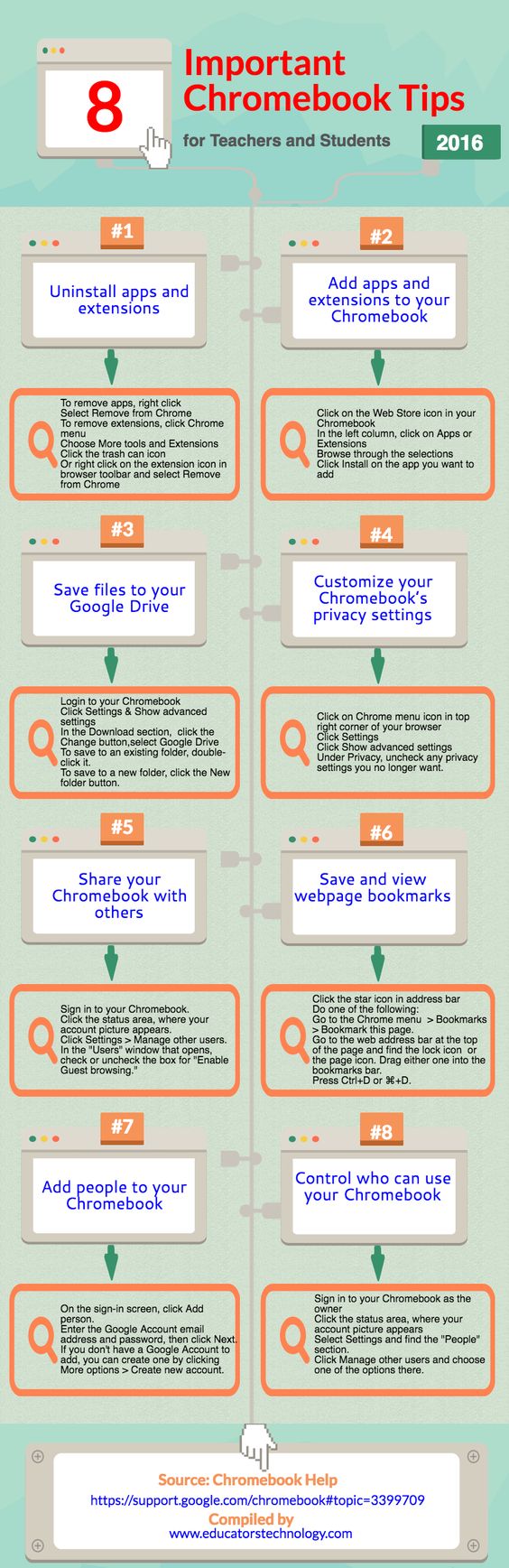 8 Important Chromebook Tips for Teachers and Students (Poster)