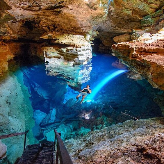 Brazil's Poço Azul cave has water as clear as the Caribbean