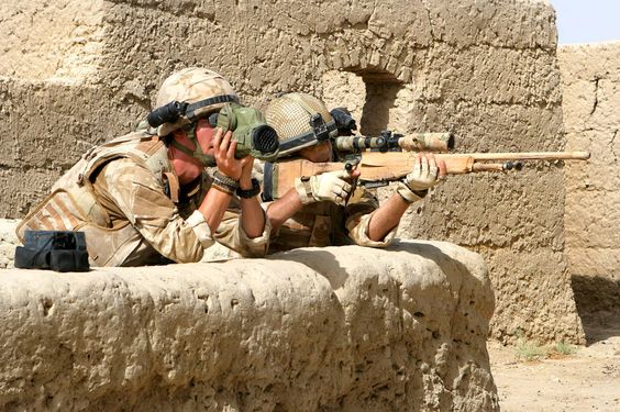 British sniper team of sniper and spotter from the Mercian Regiment pictured on operations in Helmand, Afghanistan, 2009.