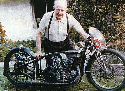 Burt Munroe (with his famous World's Fastest Indian).