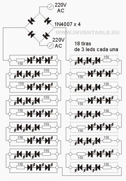Circuito electrónico de las tiras de leds con 220V