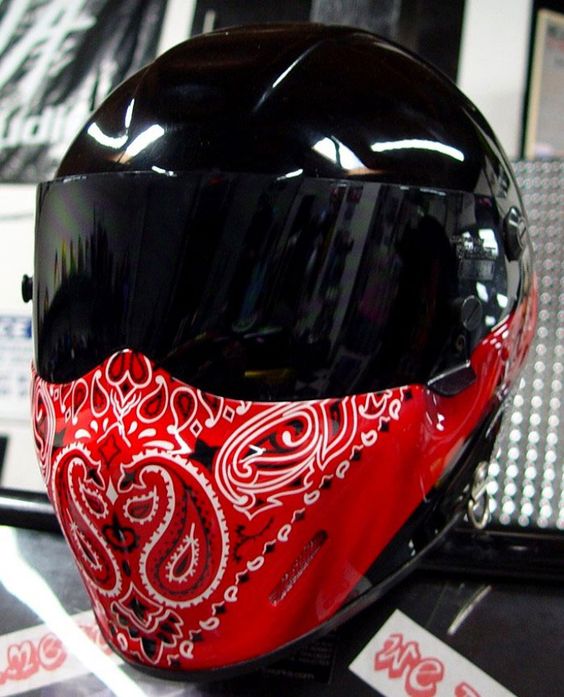 Custom Painted Red Bandana on Black Base Helmet
