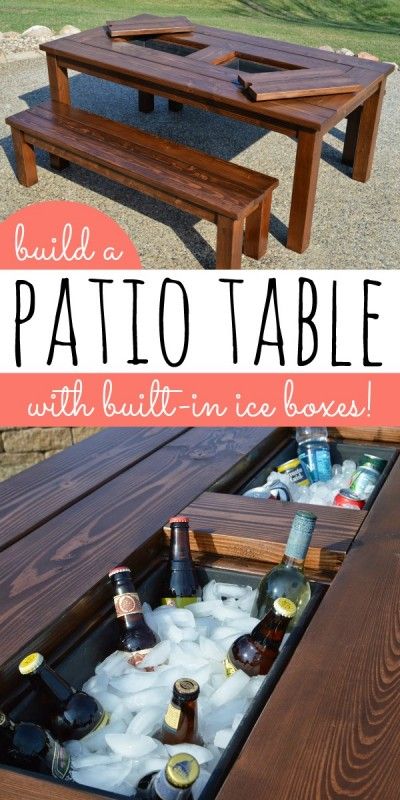 diy patio table with built-in drink coolers!