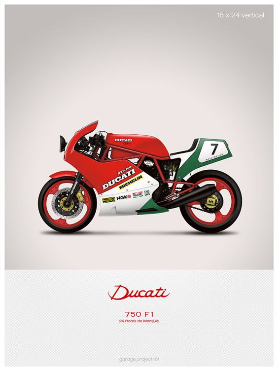 Ducati 750 F1 motorcycle illustration poster, print 18 x 24 inches