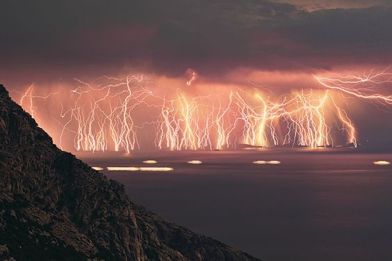 Eternal Lightning Fields, Venezuela. For ten hours each night for up to 160 nights per year, the lightning puts on a show like a wild Fourth of July night in America.