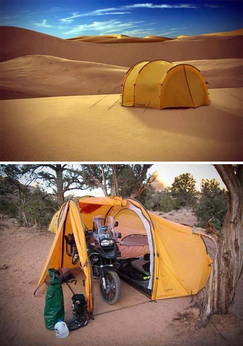 Even though I do not own or plan on purchasing a motorcycle anytime soon, a tent like this would be handy for utilizing as a basecamp for my longerterm projects or when I'm being cheap and not splurging on hotel accommodations.     Tenere Expedition Tent