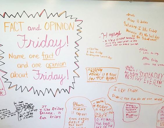 Fact and Opinion Friday was a success! #miss5thswhiteboard #teachersofinstagram #teachersfollowteachers #iteachthird