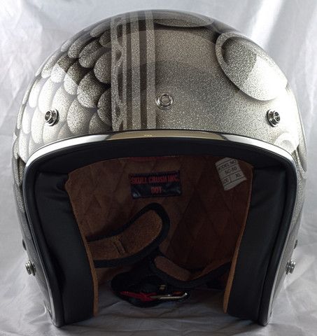 Flames & Scales Over Silver Metal Flake / Custom Painted Open Face Helmet – Skull Crush