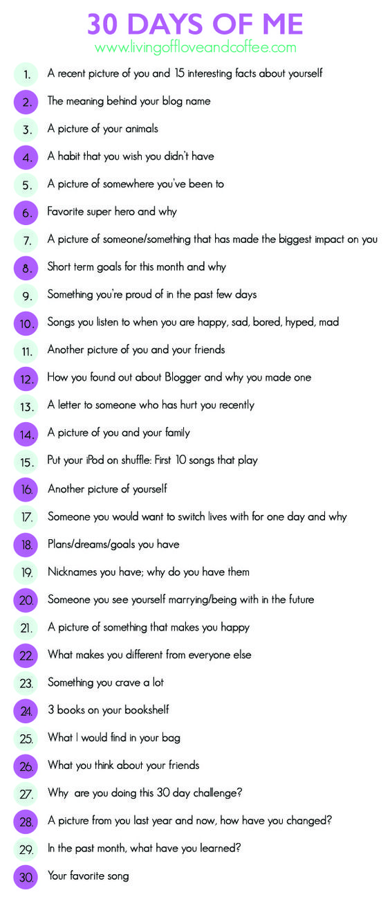 Get to know the person behind the blog in this 30 day writing challenge. Perfect for bloggers to let their audience get to know them or for any social media platform!