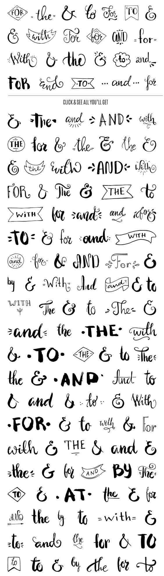 Handdrawn Catchwords Set (PNG, EPS): Handdrawn Catchwords Set include over 130 elements - mainly different catchwords and some ampersands. All elements were hand-sketched with ink pens and calligraphy brushes. I wanted to preserve texture in order for elements to look more natural, so they are pretty rough & sometimes messy, but they look great when used in all sorts of design.