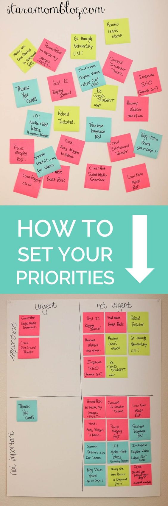 How to set your priorities straight with a super simple method using post it notes. Get your goals done!
