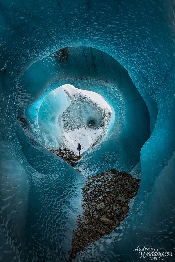 Ice cave on the Torre Glacier in Los Glaciers National Park Argentina. Photo by Andrew Waddington.