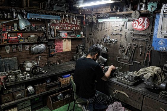 Inside the workshop at Heiwa, one of Japan's top custom motorcycle builders.
