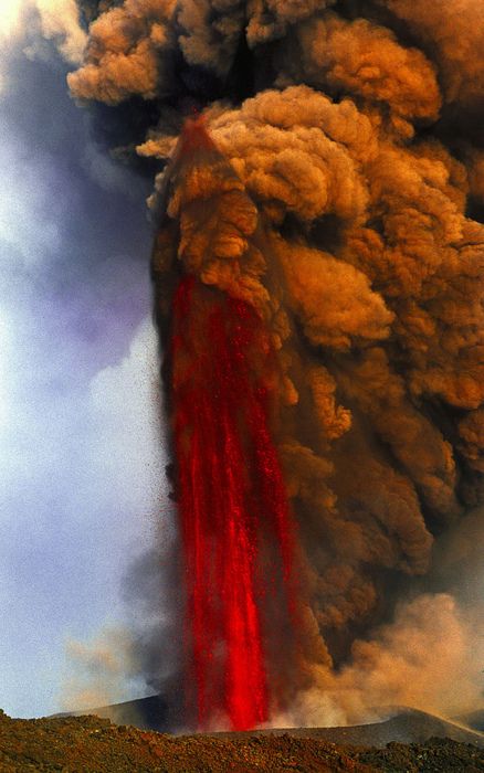 Lava fountain of Mt Etna volcano