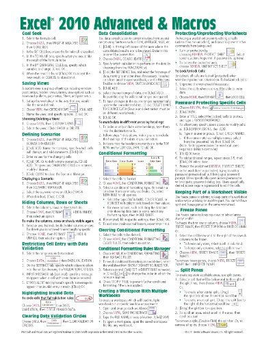 Microsoft Excel 2010 Advanced Macros Quick Reference Guide (Cheat Sheet of Instructions, Tips Shortcuts - Laminated Card)