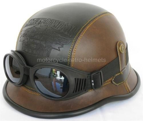 Motorcycle Helmet German WW II Nazi Brain Cap Leather Retro Triker Harley Goggles Motorbike