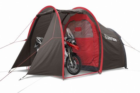 Motorcycle tent MotoTent v2  three-quarters  with BMW R 1200 GS Adventure