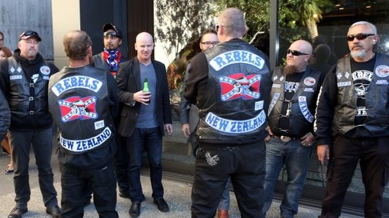 Rebels Motorcycle Club members at the 2013 launch of Dr Jarrod Gilbert's book Patched: The History of Gangs in New Zealand.