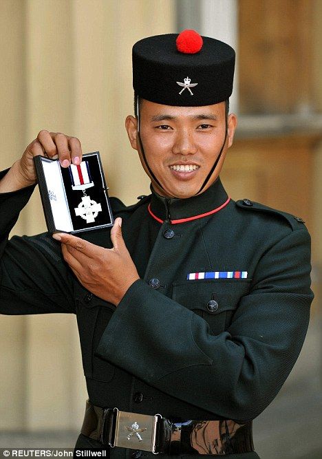 SERIOUS badassery here! Cpl Pun, from the 1st Battalion the Royal Gurkha Rifles, receives Conspicuous Gallantry Cross @ Buckingham Palace. Total he fired off 250 machine gun rnds, 180 SA80 rnds, 6 phosphorous grenades, 6 reg. grenades, 5 underslung grenade launcher rounds & 1 Claymore. The only weapon he did not use was the traditional Kukri knife carried by Gurkhas because he did not have his with him at the time. He'll catch hell over that one! Still The enemy did NOT over run his