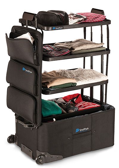 ShelfPack -- Travelers can be divided into roughly two groups: unpackers and those who prefer to plow through the bag. The ShelfPack splits the difference, allowing you to keep your clothes in the bag but also providing shelves for organization like no other. This spacious roller has 4 integrated, retractable shelves to keep everything sorted and 3 spacious exterior pouches give you easy access to your smaller stuff.