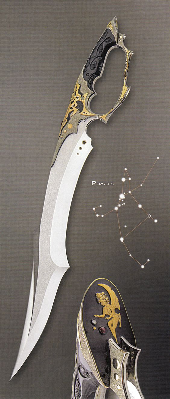 “Sirius Knight” (2004); “Arcturus” (2004); “Perseus” (2004) by Jose C. de Braga (from: Art and Design in Custom Fixed-Blade Knives; Dr. David Darom; Chartwell Books, 2007. - ISBN 13: 9780785822684)