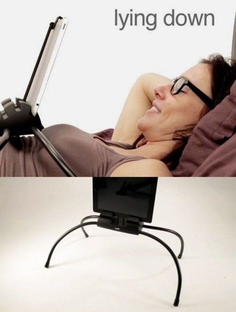 Spider-like iPad holder for bed, now we can lie down and watch movie with iPad or read a book