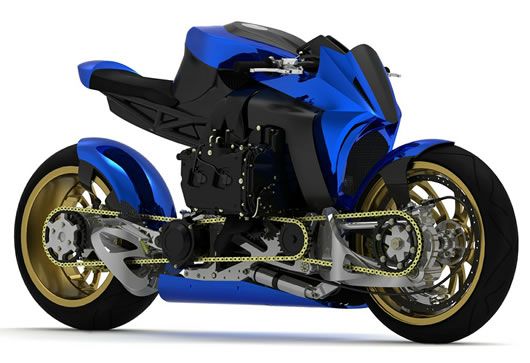 Subaru boxer diesel motorcycle with all-wheel-drive and hub center steering. Too bad its just a concept