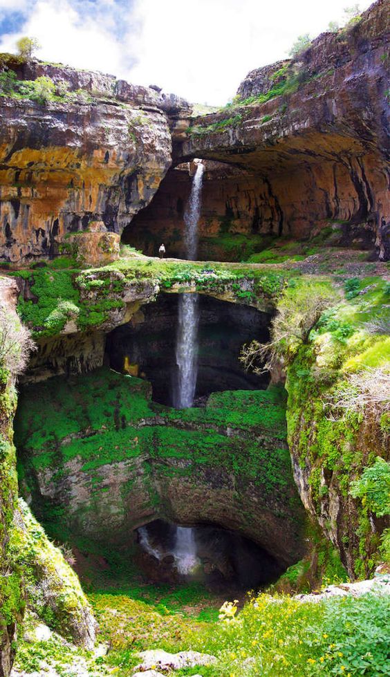 The-Baatara-Gorge-Waterfall-or-Three-Bridge-Chasm-in-Tannourine-Lebanon