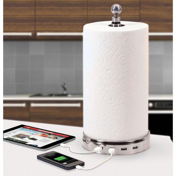 The Four Device Charging Paper Towel Holder - Hammacher Schlemmer