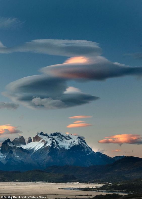 The Lenticular cloud formations were snapped in the skies over Chile's Torres Del Paine National Park