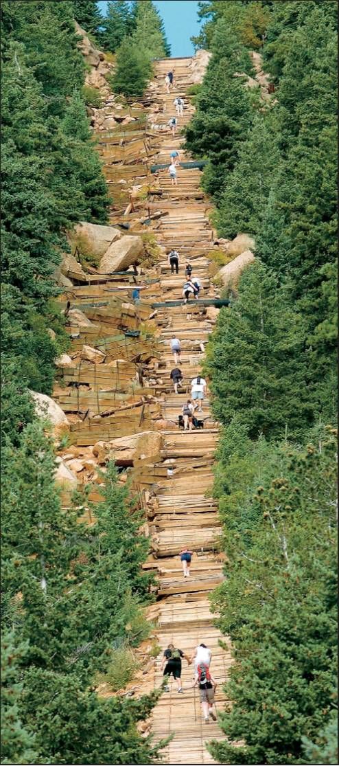 The Manitou Incline in Colorado- vertical wonder that gains 2,000 feet in elevation in less than a mile.