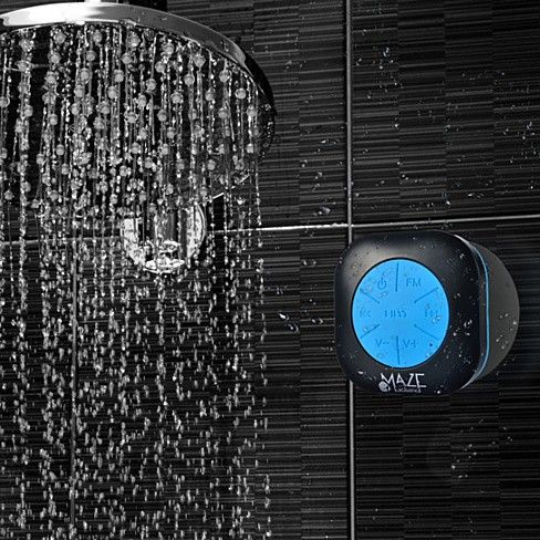 The Maze Exclusive waterproof Bluetooth shower speaker with FM radio is like no other speaker out there. Witness the first and only waterproof speaker that has is IPX7 waterproof certified with FM radio built in.