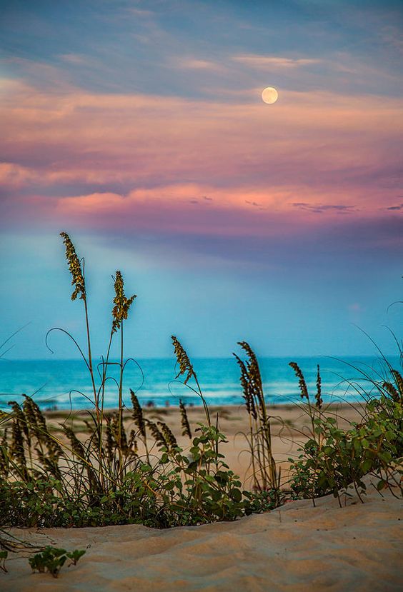 The Moon And The Sunset At South Padre Island Photograph by Micah Goff