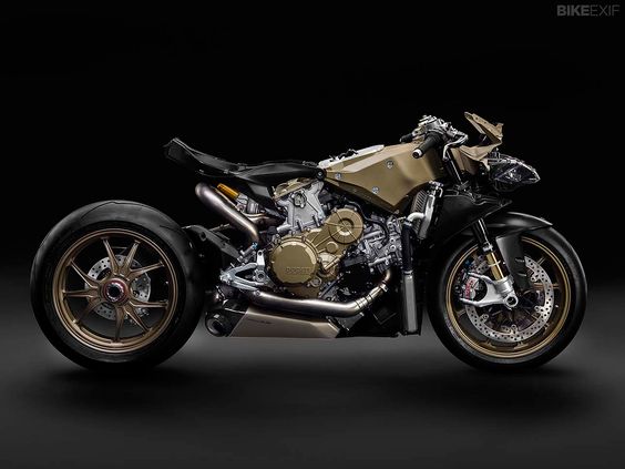 The motorcycle as art: a 2014-model Ducati 1199 Superleggera stripped of its bodywork. From the Bike EXIF Facebook page at 