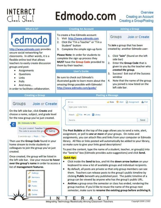 The Teacher’s Cheat Sheet For Edmodo. There is a social network designed just for your classroom and it's called Edmodo.