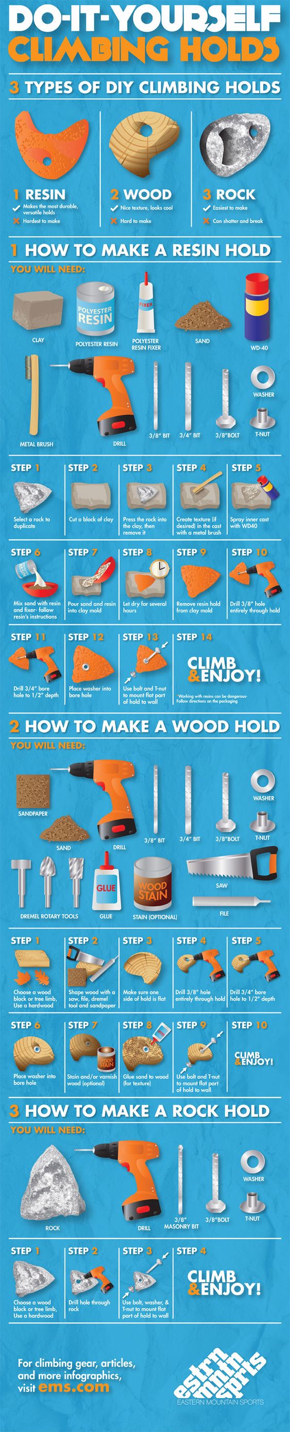 There's no better way to add an awesome personal touch than Do It Yourself climbing holds. Learn more from our How To Make Climbing Wall Holds infographic.