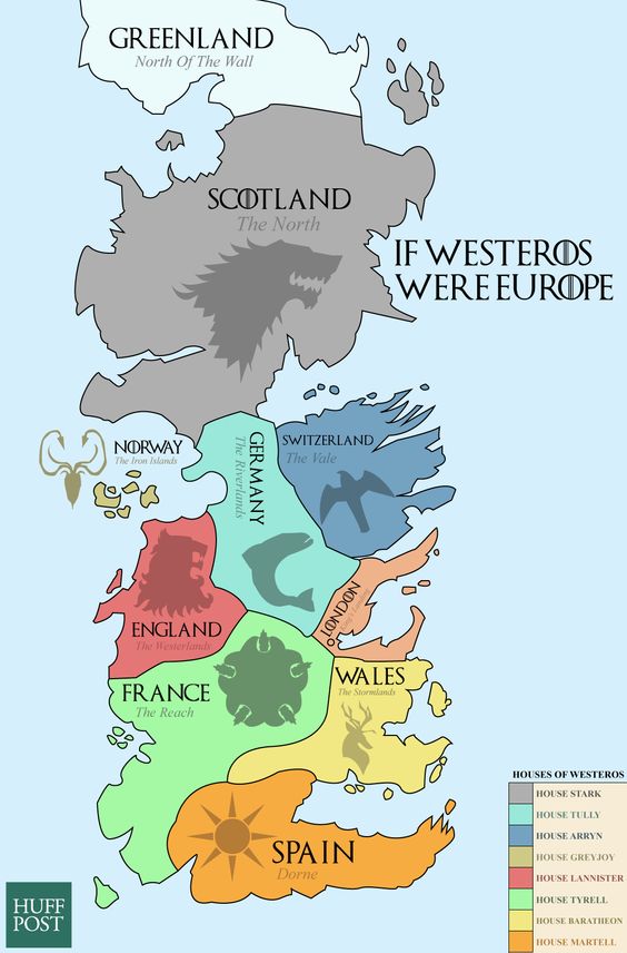 This cool Game of Thrones map shows what it would look like if Westeros were Europe