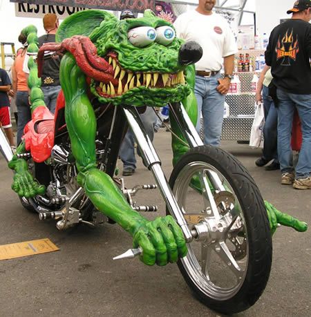 This custom bike looks like of like the Rat Fink bike.  By Ed Roth
