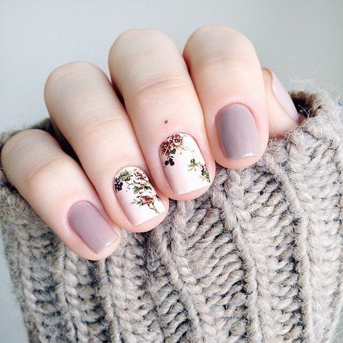 This #nail design is so cute. I love the #purple nail polish and the #floral design. | @ANDWHATELSEISTHERE