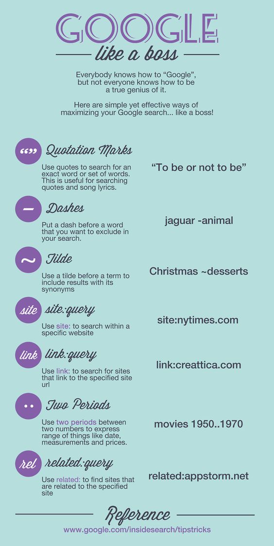 Unless you've bothered to go into the Google documentation, which most people don't, you may not know of many of the little tricks available to you when searching for stuff. This awesome little infographic goes through some very helpful tips that will enhance your search experience. It'll help you find exactly what you're looking for…
