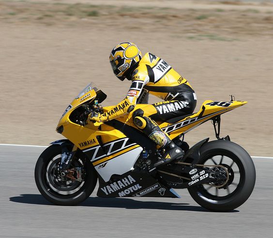 Valentino Rossi, 2005, Laguna Seca. Special livery celebraing Yamaha motor's 50th anniversary. Vale was riding second behind Nicky, but Colin Edwards was able to use his familiarity of Laguna to grab second.