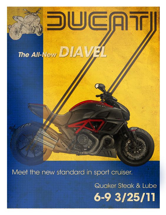 Vintage design poster for the new Ducati Diavel bike