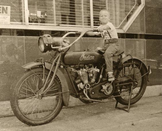 Vintage Indian Motorcycle With Little Boy Rider Photograph Old Time Indian Bike