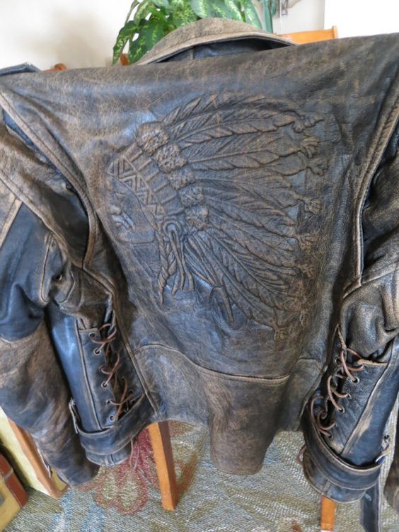 Vintage Leather Indian Motorcycle Biker Jacket