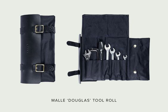 We’re digging the $140 Douglas tool roll from Malle of London. In true Malle fashion it’s a fine looking piece of kit, with an oiled canvas interior and a bridle leather exterior. The layout is compact and simple—with six tool pockets, and a pouch for stashing odds and ends. The hardware is solid brass, and the straps can be used to attach it to your bike. Plus it’s laid out in such a way that you can open it while still attached…neat.